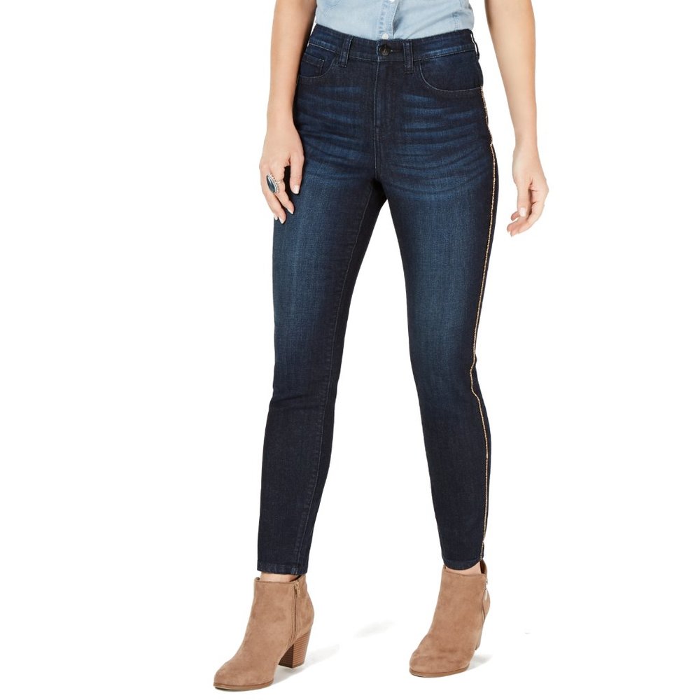 NWT Womens Size 4 12 or 14 Style & Co. Blue Chain-Link High Waisted Skinny Jeans